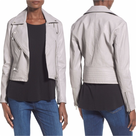 blanknyc denim faux leather fitted moto jacket